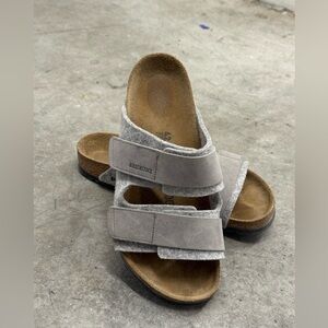 Birkenstock Light Gray Suede Two-Strap Slide Sandals